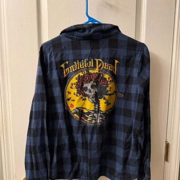 Grateful Dead Blue and Black Plaid Long Sleeve Shirt - Picture 3 of 3